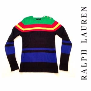 LAUREN RALPH LAUREN STRIPED COTTON-BLEND SWEATER